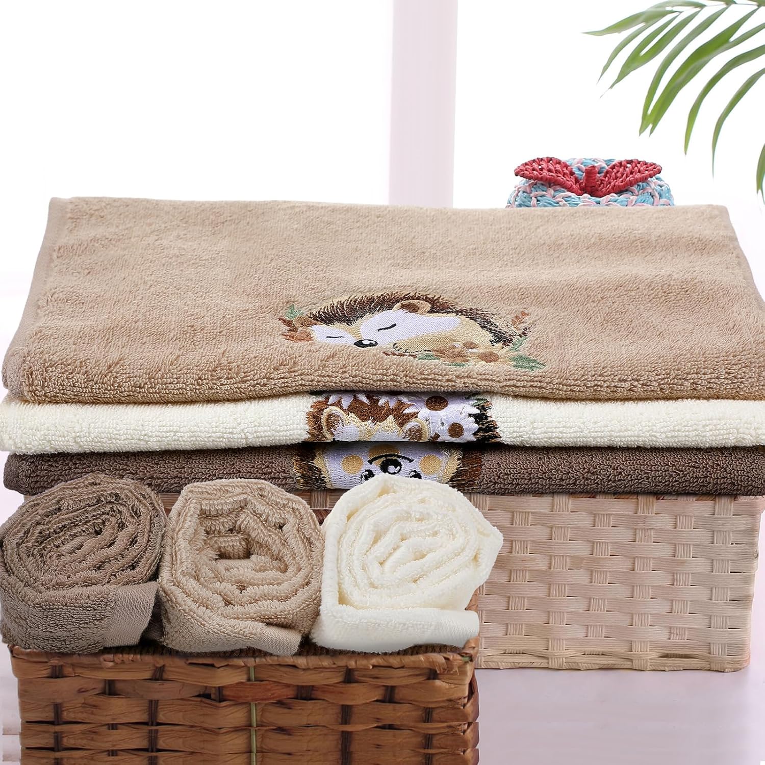 3 Pcs Hedgehog Floral Hand Towels Bathroom Decor Cute Hedgehog Gifts Decorative Farmhouse 100% Cotton Embroidered Hand Towels for Women Bathroom Kitchen 13. 3'' x 29. 5'' - Image 5