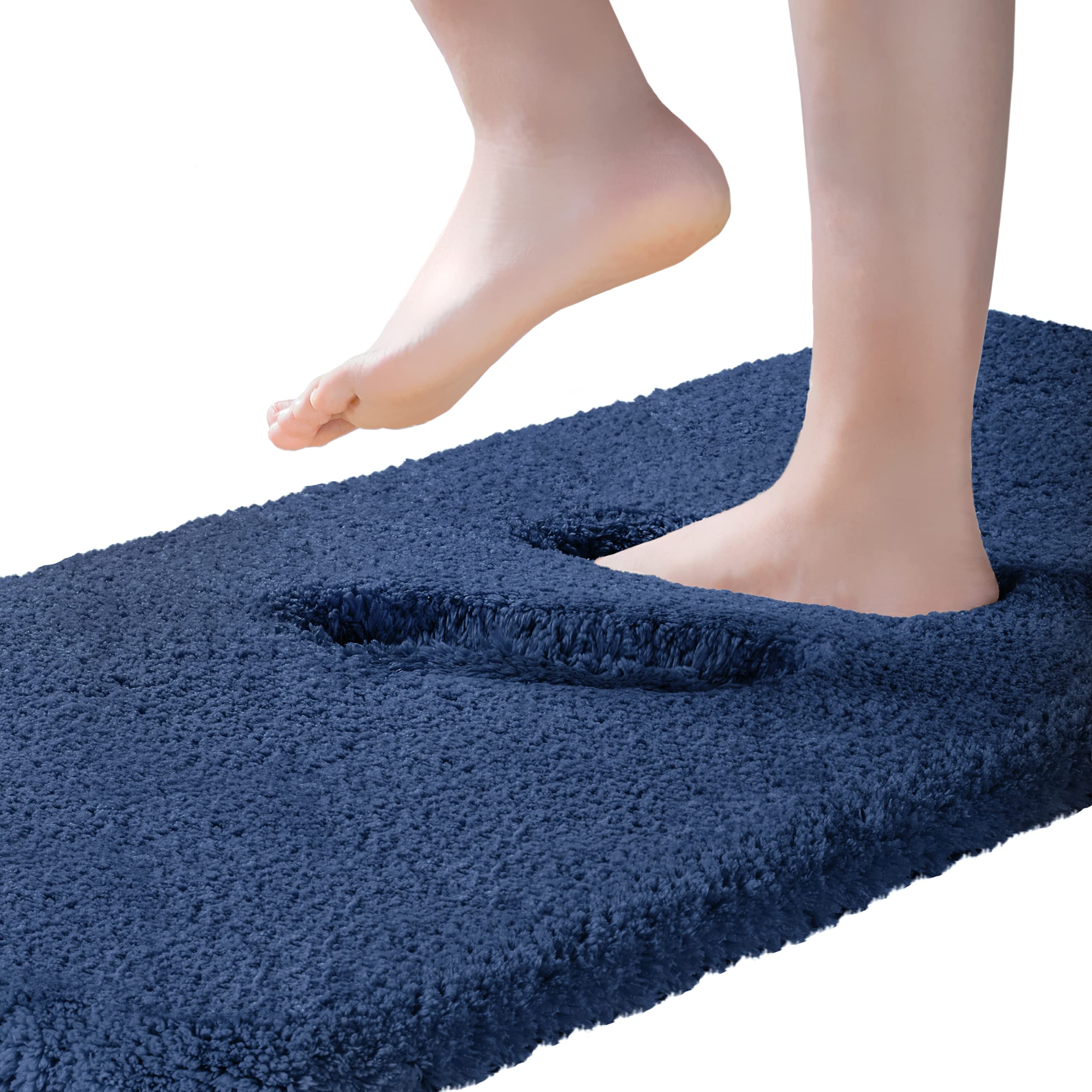 ROLIZOE Ultra Thick Bathroom Long Runner Non Slip Bath Mat Highly Absorbent Bath Rug for Bathroom Super Soft Bedside Rug Microfiber Floor Carpet Runner 50 x 122cm, Navy Blue