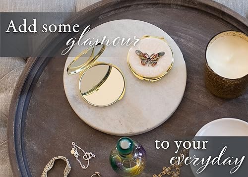 Vista 6 de Cottage Garden Pintado a mano esmalte de metal dorado ornamental vintage tapa con bisagras personal de 3 pulgadas maquillaje belleza espejo de viaje