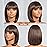 ToyoTress Brown Highlight Bob Wigs With Bangs - 12 Inch Blunt Cut Bob Wig For Black Women Light Yaki Straight Daily Costume Wig, Synthetic Hair Replacement Wigs Heat Resistant (12 Inch, M4/30)