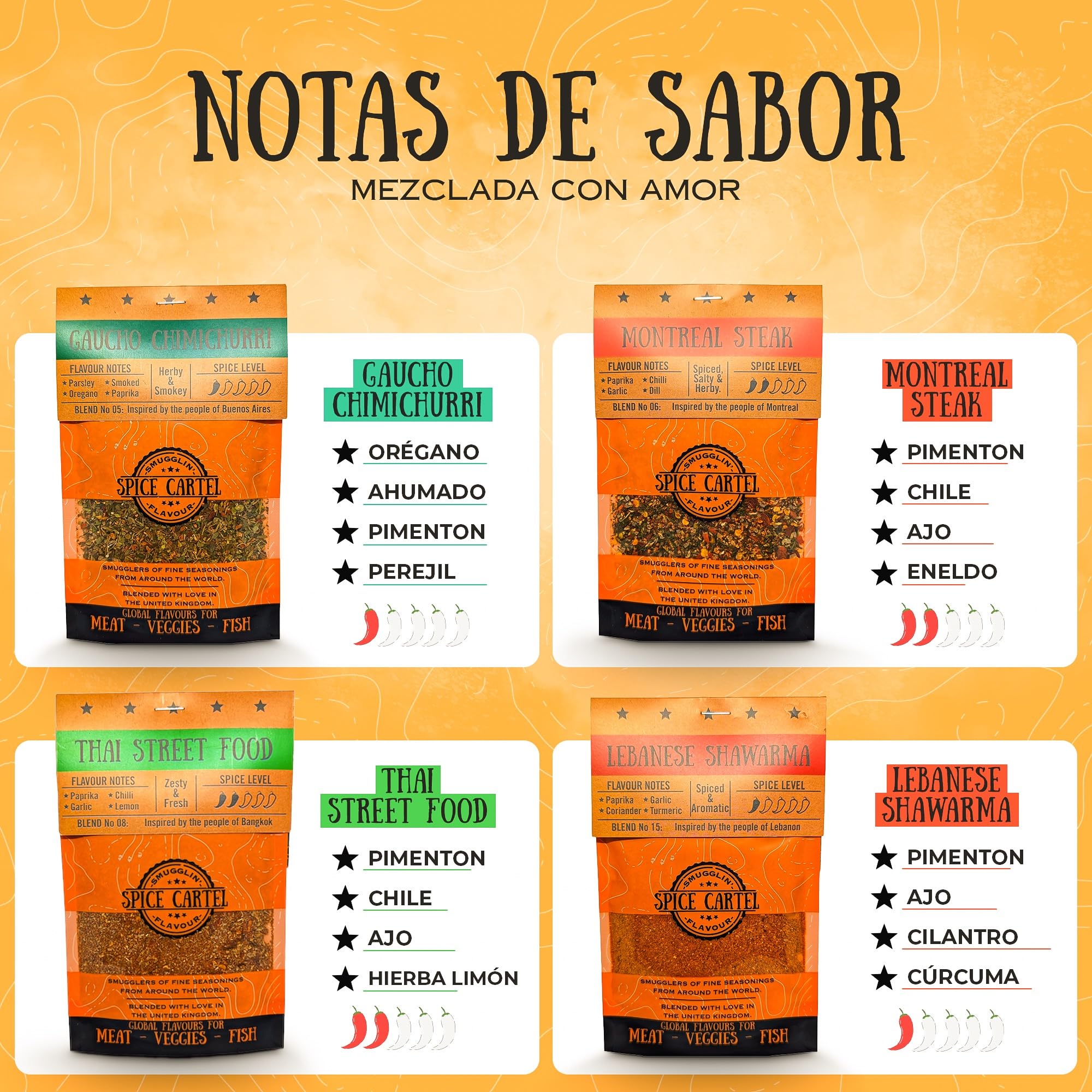 Spice Cartel, Barbecue Bangers Collection of Rubs & Marinades para barbacoa seriamente sabrosa, 4-35 g de bolsas resellables