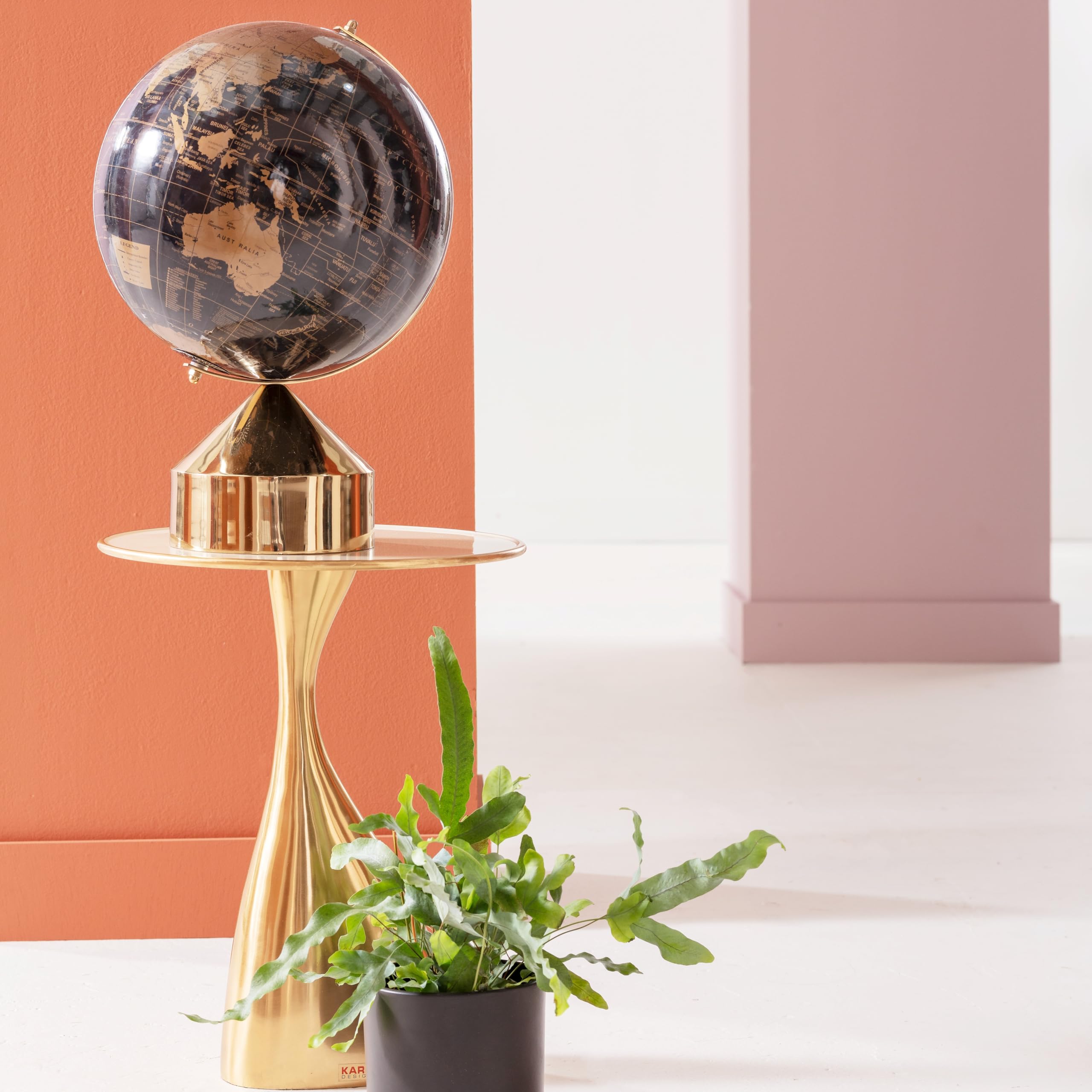 Kare Design Deko Objekt Globe Top, Schwarz, Gold, Globus, Edelstahlgestell, Deko für Wohnzimmer, Bücherregal, 47x30x30 cm (H/B/T)