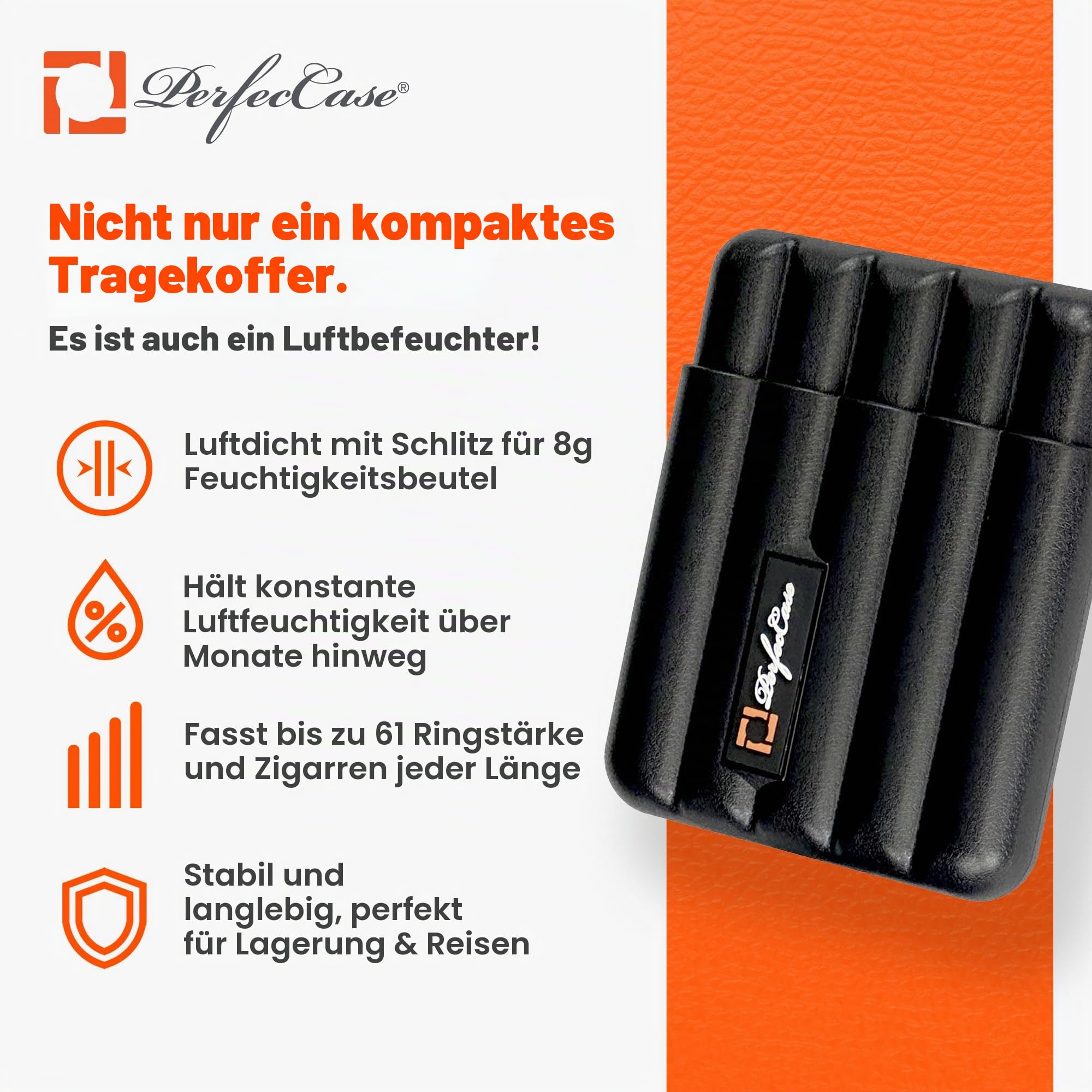 Perfec Etui für Zigarren-Luftbefeuchter, Schwarz, 5 Finger