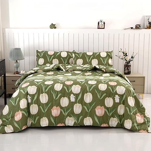 Miniatura 6 de SDIII - Juego de edredón de 3 piezas en color blanco tamaño matrimonial con 2 fundas de almohada, edredón de microfibra cepillada blanco, ligero