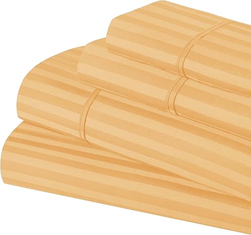 Miniatura 2 de Superior Juego de sábanas de algodón egipcio de 600 hilos, tamaño matrimonial, color amarillo, juego de 4 piezas