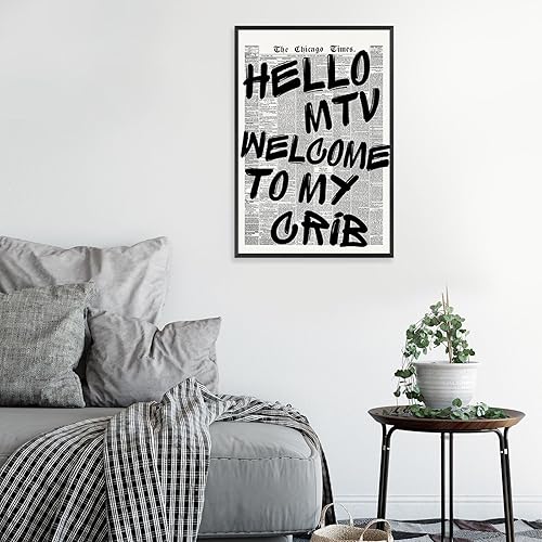 Miniatura 4 de Póster de periódico retro en blanco y negro con texto en inglés Hello Mtv Welcome To My Cune (Welcome To My Cune), arte de pared con cita positiva y