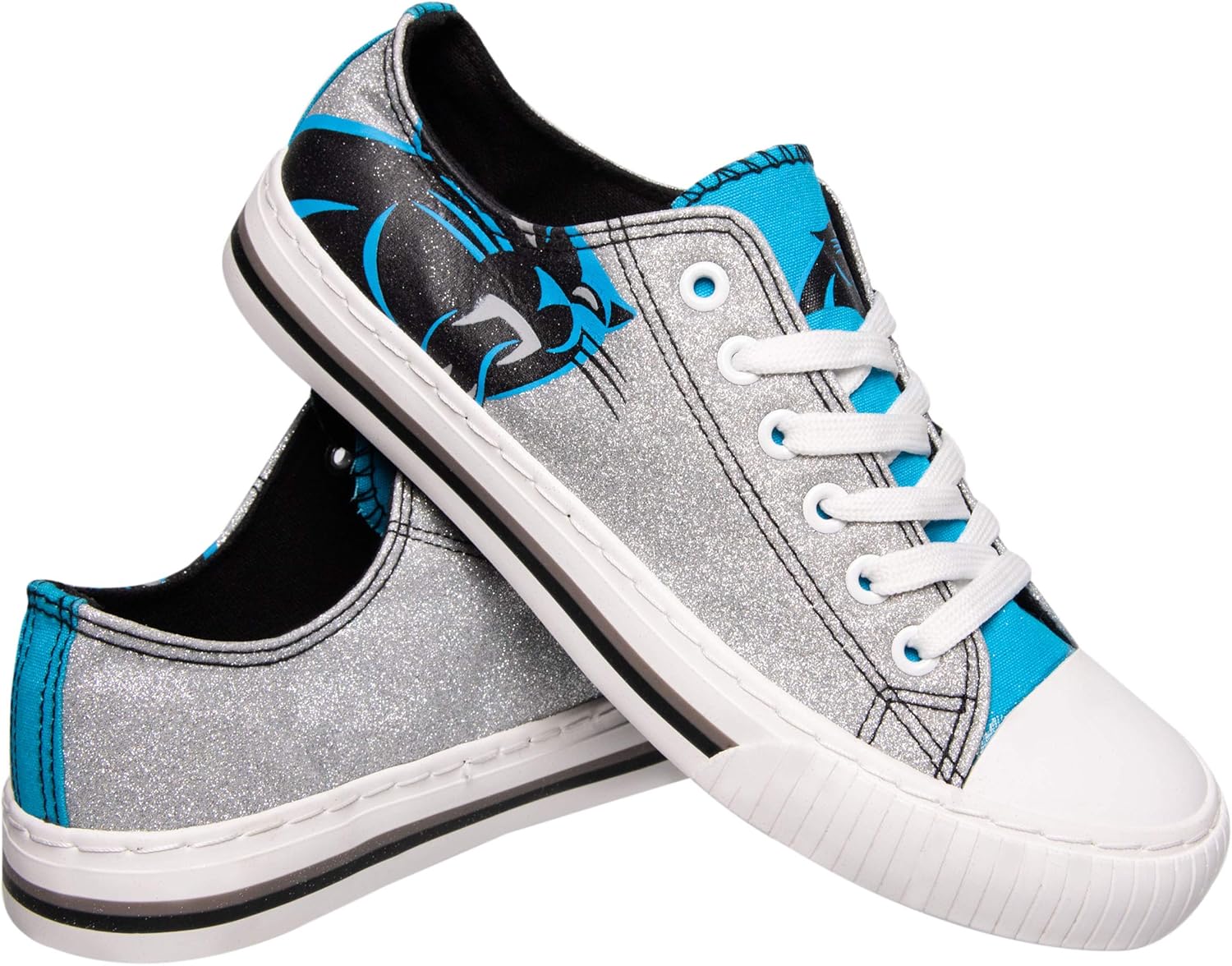 FOCO Carolina Panthers NFL Womens Glitter Low Top Canvas Shoes - 7 - Image 3