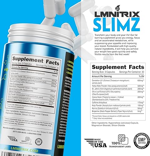 Miniatura 5 de SLIMZ Quemador de grasa y potenciador del estado de ánimo, píldoras de dieta que funcionan - Suplemento de pérdida de peso - 90 cápsulas