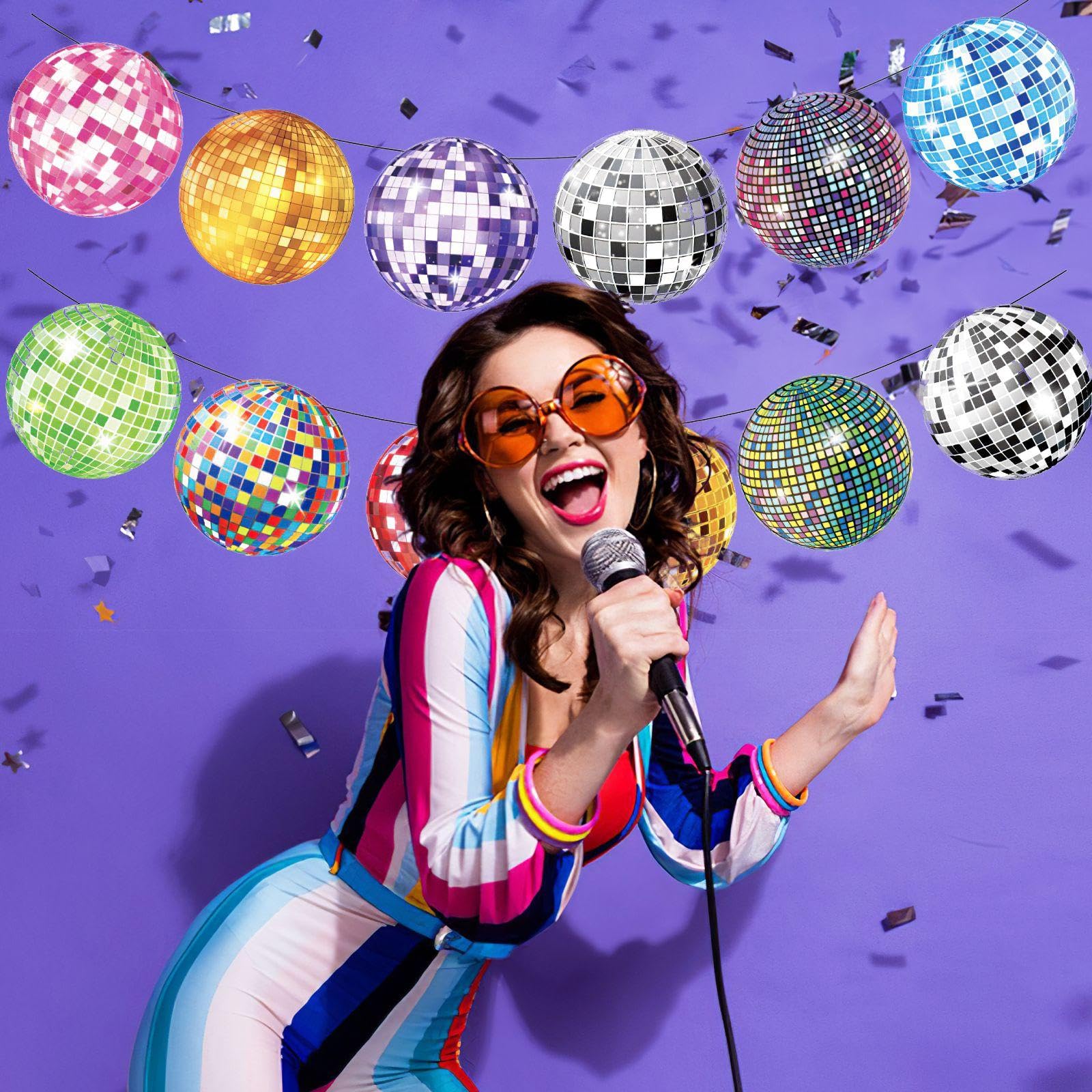 WUFGWBD 7 Pieces Of Disco Charms, 1 Piece Of Disco Flag, Colorful Disco Decorations, Spiral Charms, Party Background Props - Image 4