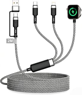 3-in-2 Charger for Apple Watch and iPhone, 2M iWatch Charger iPhone and | Apple Watch Charger with iWatch/Lighting/USB C Port for iWatch 11/10/9/8/7/6/5/4/3/SE/Ultra, iPhone 17 15 14, iPad