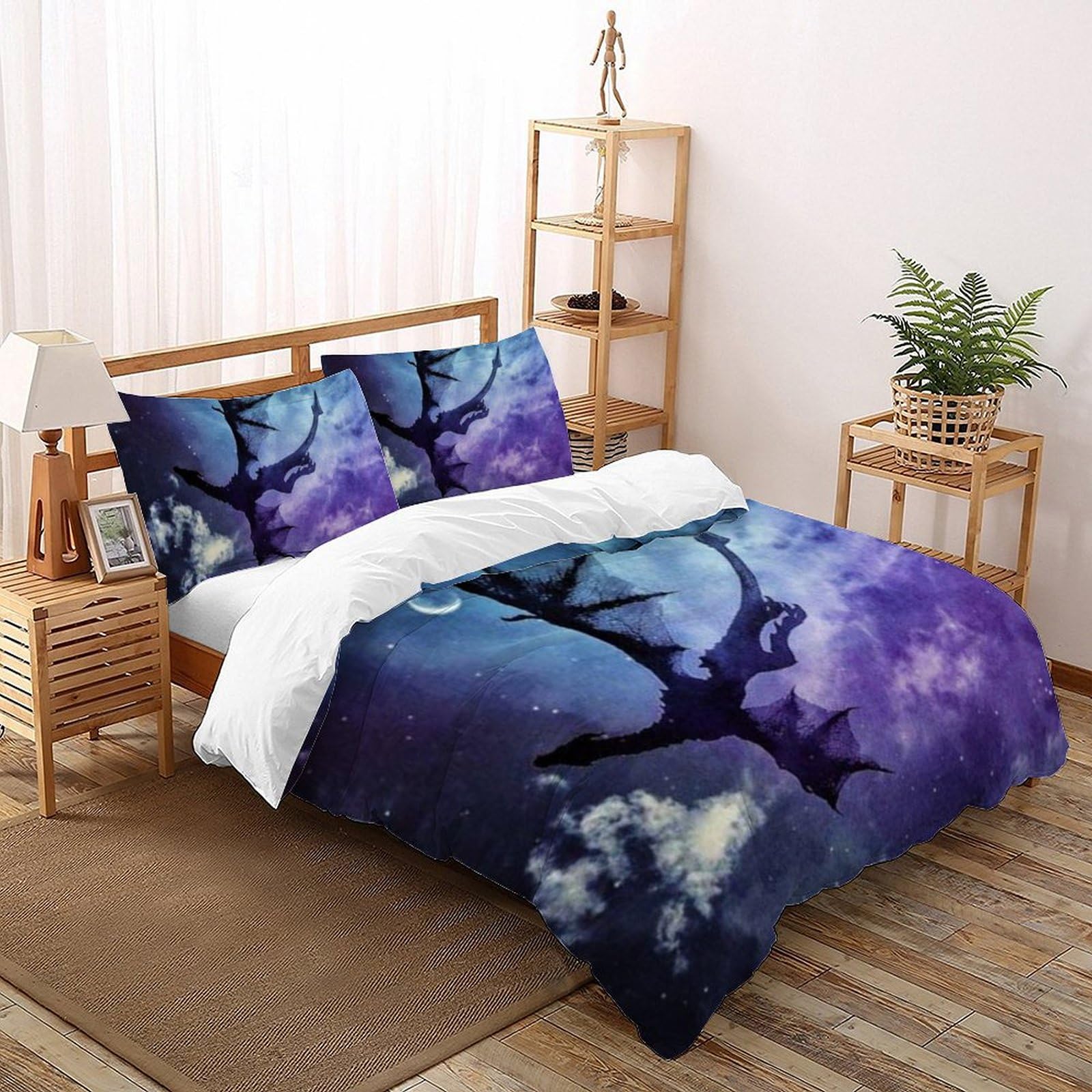 Housse de couette King animaux imprimé 3D anti-plis pour lit enfant
