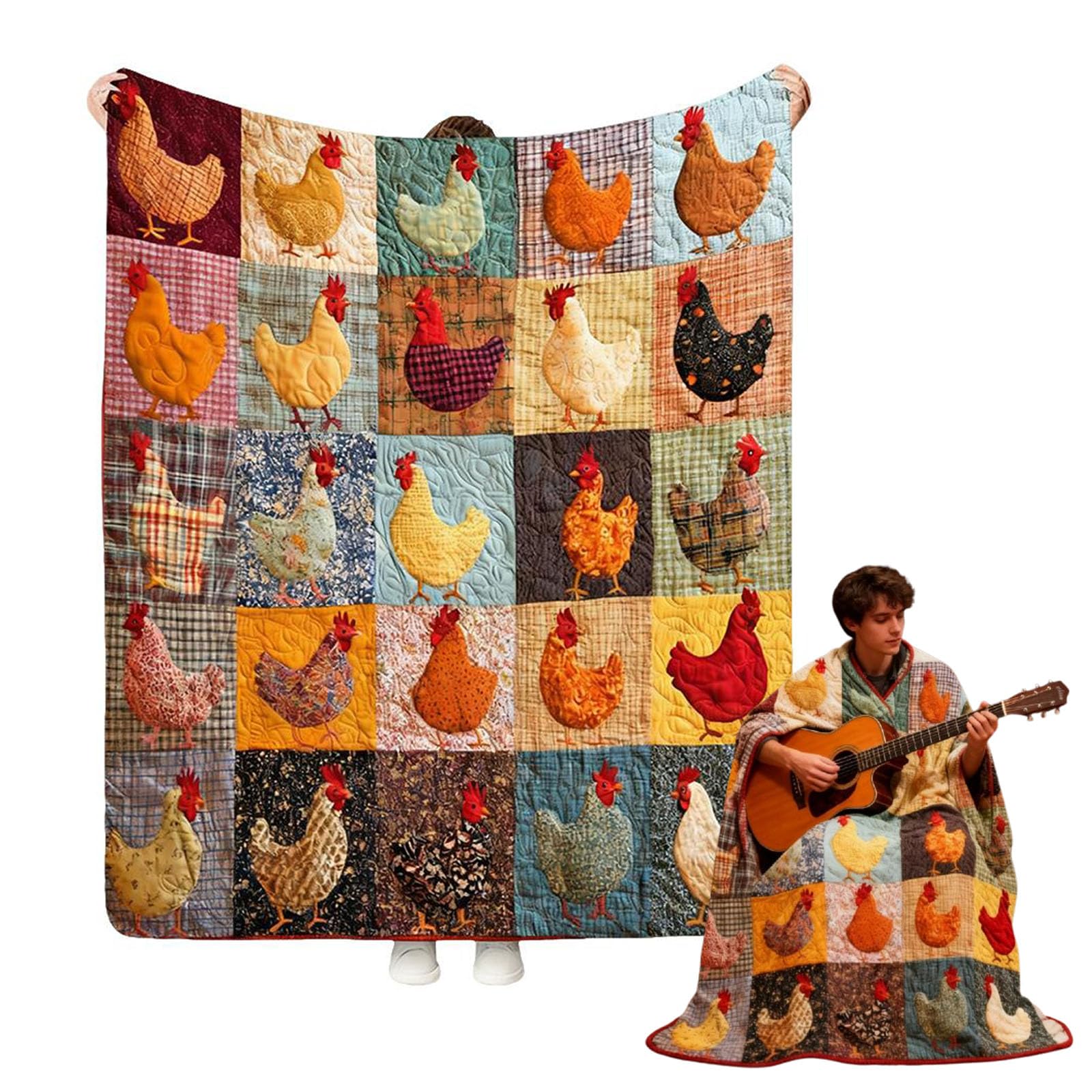 Überwurfdecke mit Hühner-Motiv, Vintage-Hahn-Druck, Decke für Erwachsene, Frauen, Kinder, dekorative Überwurfdecken, gemütlich, weiche Plüschdecken für Couch, Bett, Sofa, warmes Bauernhaus-Geschenk
