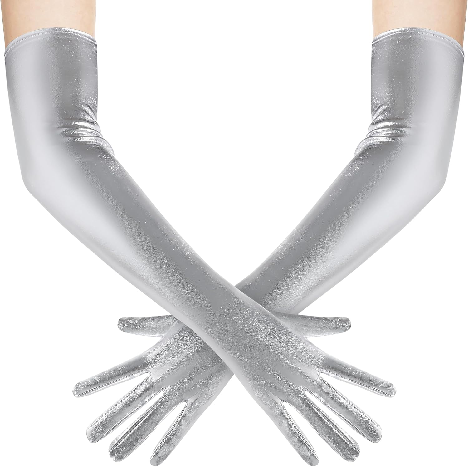 BABEYOND Long Gloves for Women - Shiny Metallic Wet Look Elbow Length Stretchy Halloween Costumes - Image 2