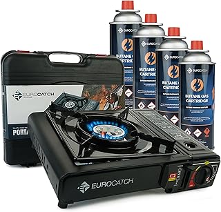 Outdoor - Réchaud à gaz - incl. 4 cartouches de gaz - Réchaud de camping - Brûleur à gaz - Cuisinière à gaz - Plaque de cuisson - Cuisinière - Mallette de transport