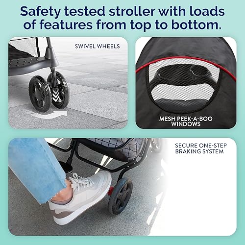 Miniatura 7 de Kolcraft Cloud Plus Lightweight Double Stroller Side-by-Side for Infant Toddler, Compact Folding Travel System with Reclining Seats, Canopies,