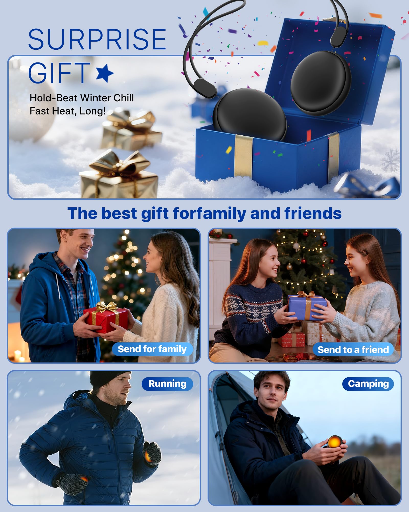 Pocket Size Hand Warmers Rechargeable 2 Pack,20Hrs Long Safe Heat,0.5S Instant Heating,Ultra Thin Electric Hand Warmers,5 Levels Heating Fits in Gloves, Hunting Camping Hiking Essentials