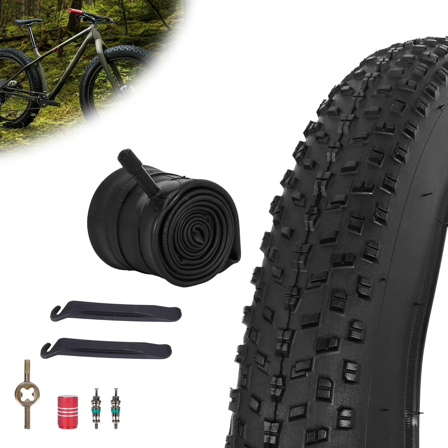 RUTU 20×3 Bicycle Tires Foldable 20×3.0 (76-406), 20 Inch Bike Tire and Tube with AV Schrader Valve,Set up and Elimination Instruments Suitable with 20 x 3.0 E-Bike Bicycle Tires and Tubes