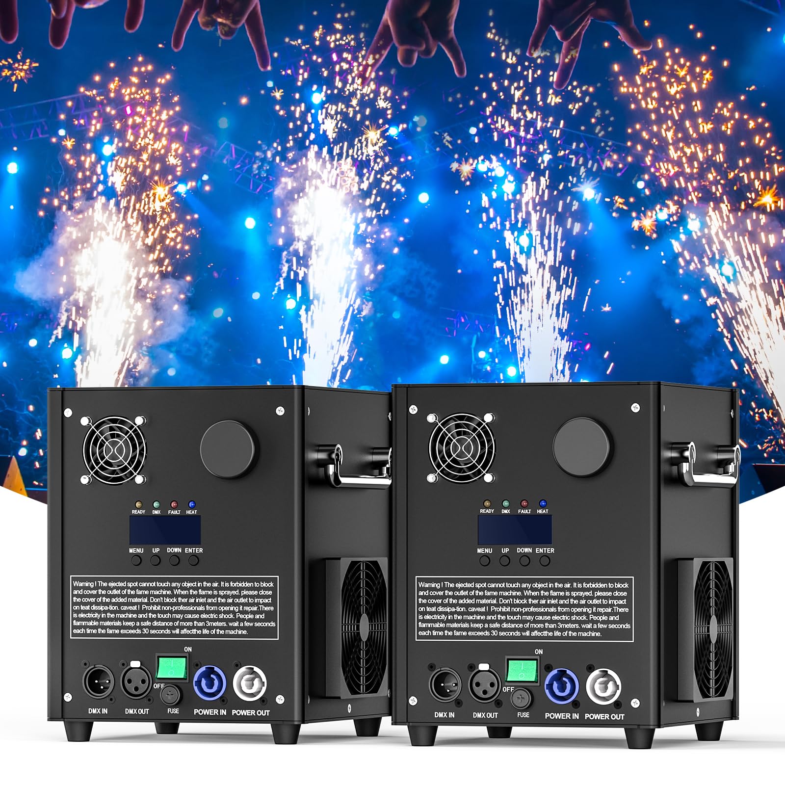 700W Macchine Pirotecniche con Flightcase, Macchina a Scintilla Fredda Display LCD d-mx512 con Telecomando per Bar Party Halloween Natale Matrimonio(2pcs Macchine con Flightcase)