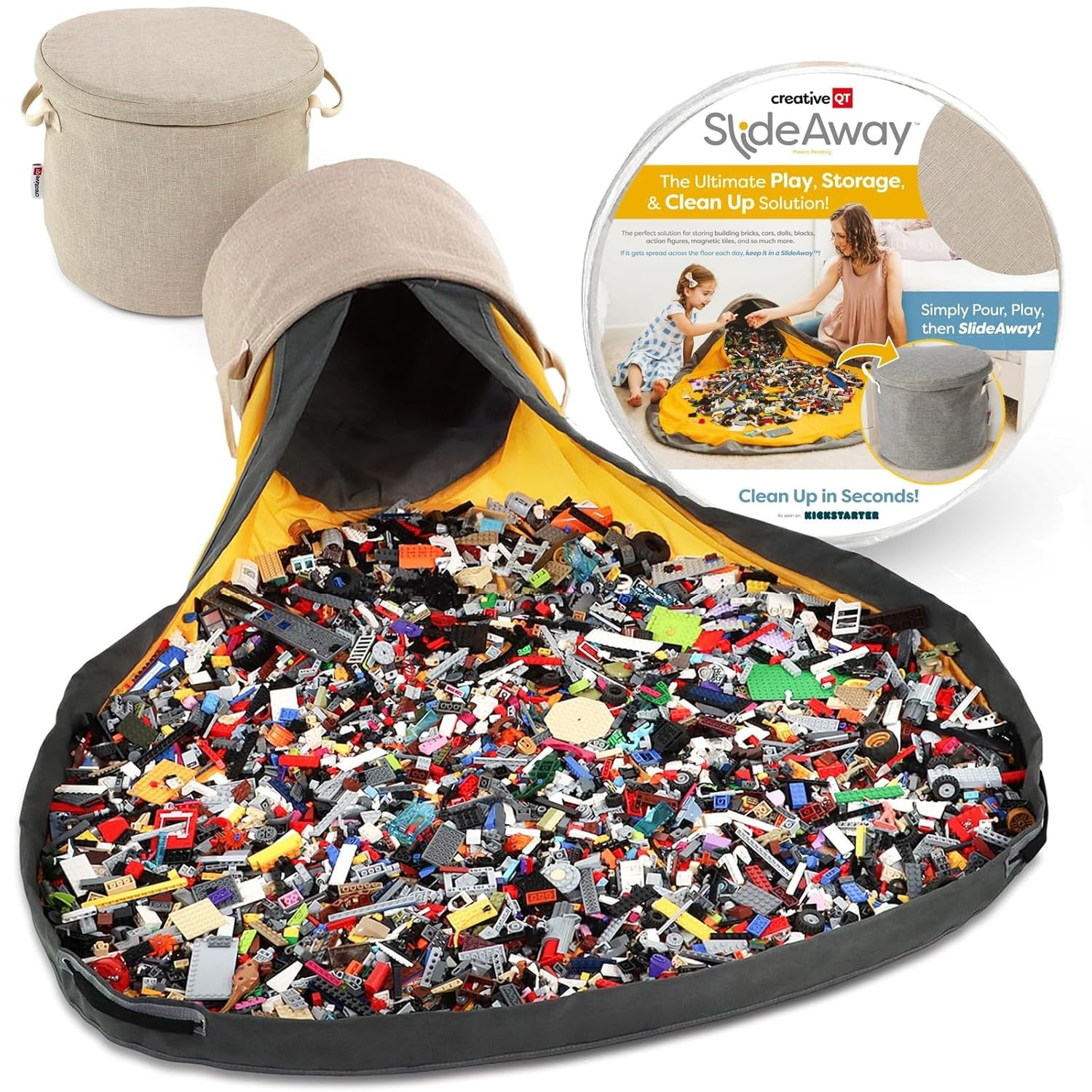 SlideAway Toy Storage Organizer Play Mat Collapsible Storage Beige