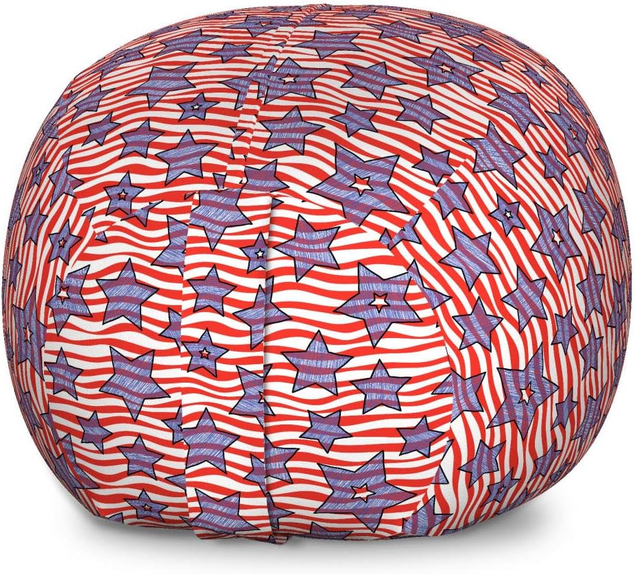 Ambesonne 4th of July Storage Toy Bag Chair, Wavy Stripes of Freedom and Sketch Style Stars American Flag Motifs, Stuffed Animal Organizer Washable Bag, Large Size, Red White Violet Blue