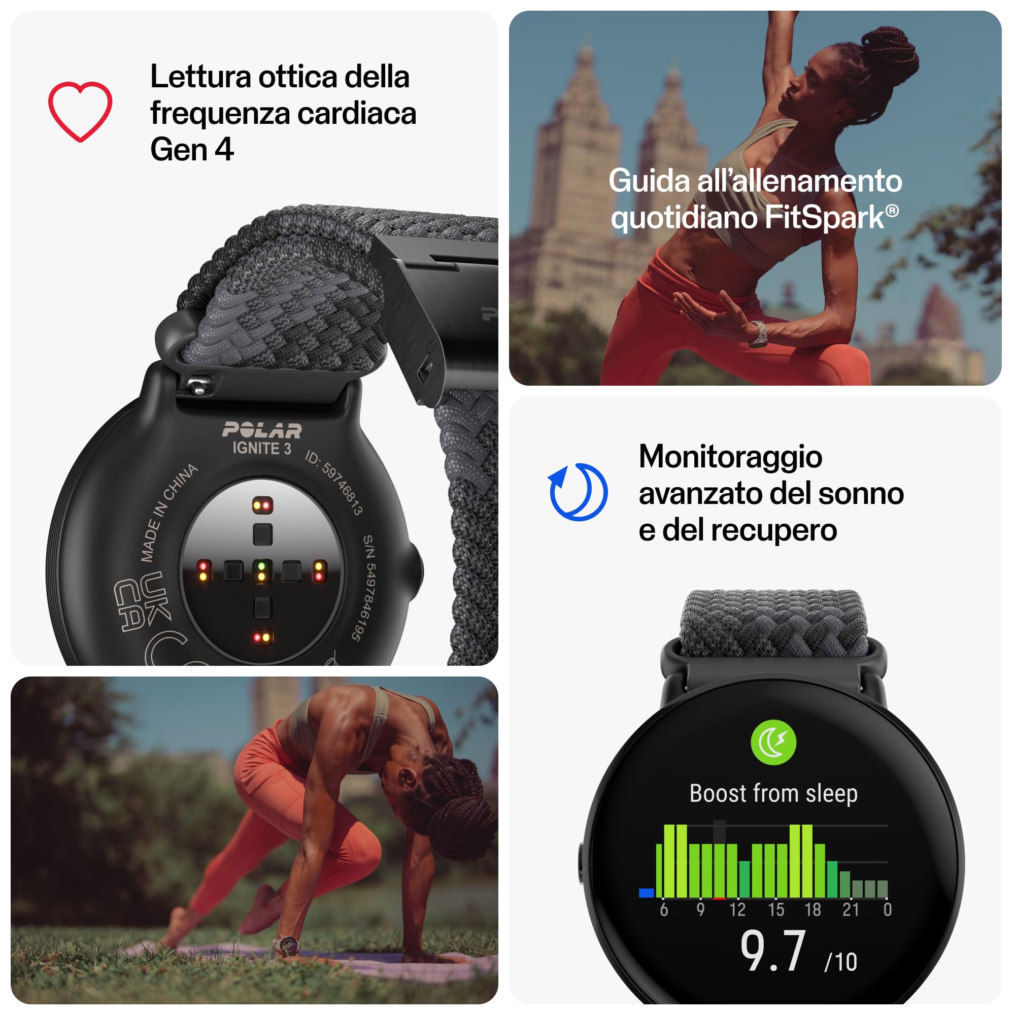 Polar Ignite 3 - Smartwatch con GPS per fitness con cinturino in filo intrecciato nero, analisi del sonno, display AMOLED, activity tracker 24/7, FC, allenamenti personalizzati e guida vocale