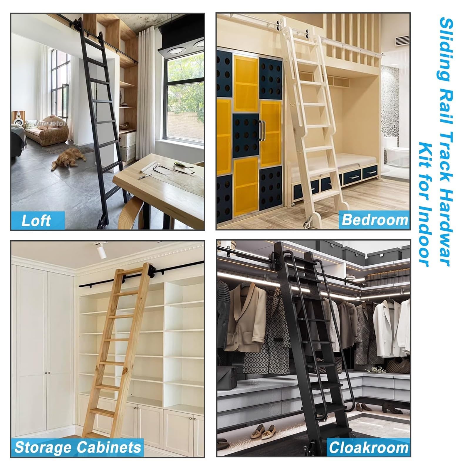 Kit de quincaillerie robuste pour échelle coulissante, capacité de charge de 150 kg, design anti-déraillement, pour loft de bibliothèque (louche non incluse)