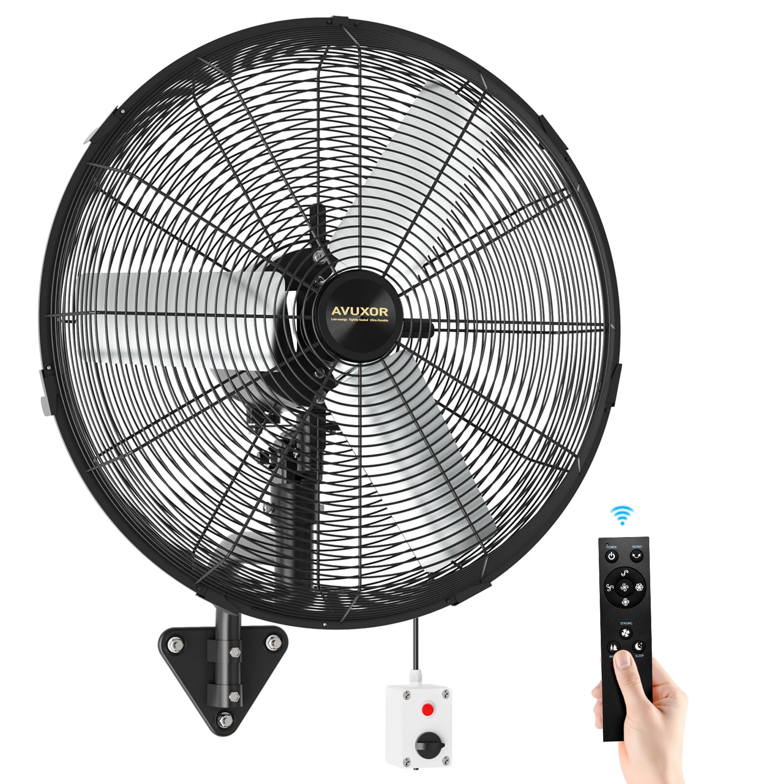 Ventilateur Mural Extérieur 60 cm avec Télécommande, Ventilateur Oscillant 4 Vitesses, Moteur DC Sans Balais Étanche, Ventilateur Industriel pour Garage, Entrepôt, Usine et Maison