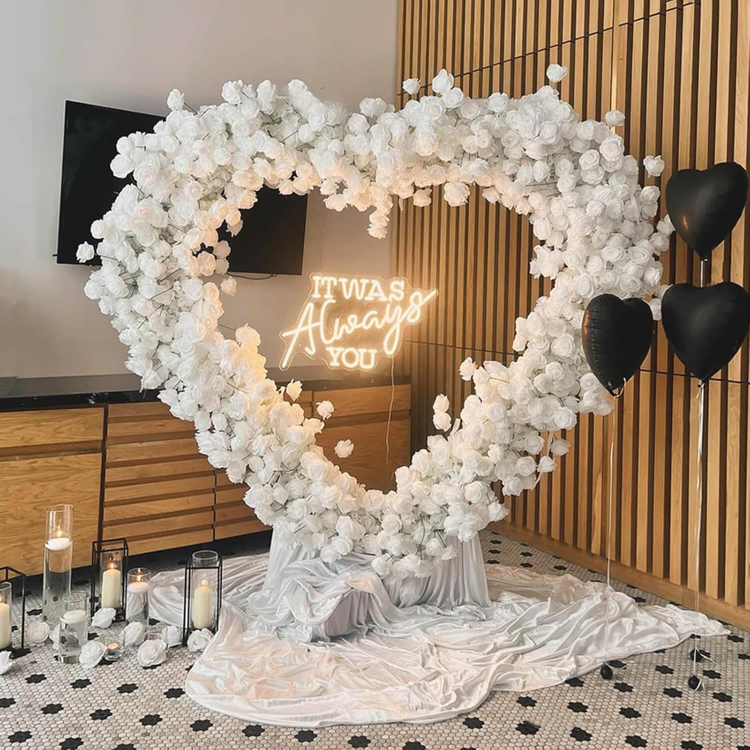 7FT Metal Double Heart Arch Stand for Proposal Heart Balloon Arch Wedding Arch Frame for Ceremony,Valentine's Day,Engagement,Birthday Party Decor (Gold)