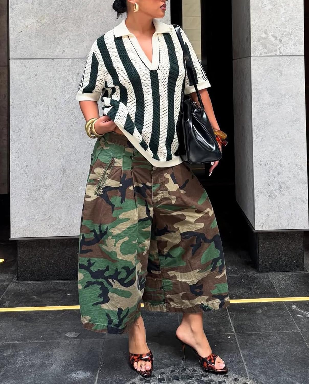 Voghtic Women's Camo Sweatpants Barrel Cropped Elastic Waist Denim Pants Loose Trousers with Pockets - Image 2