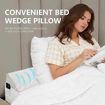 Queen Bed Wedge Pillow Stopper, Mattress Gap Filler Wedge Triangle Wedge Pillow for Headboard Gap, Side Pocket Position Adjustable White 60 x 10 x 6 Inches