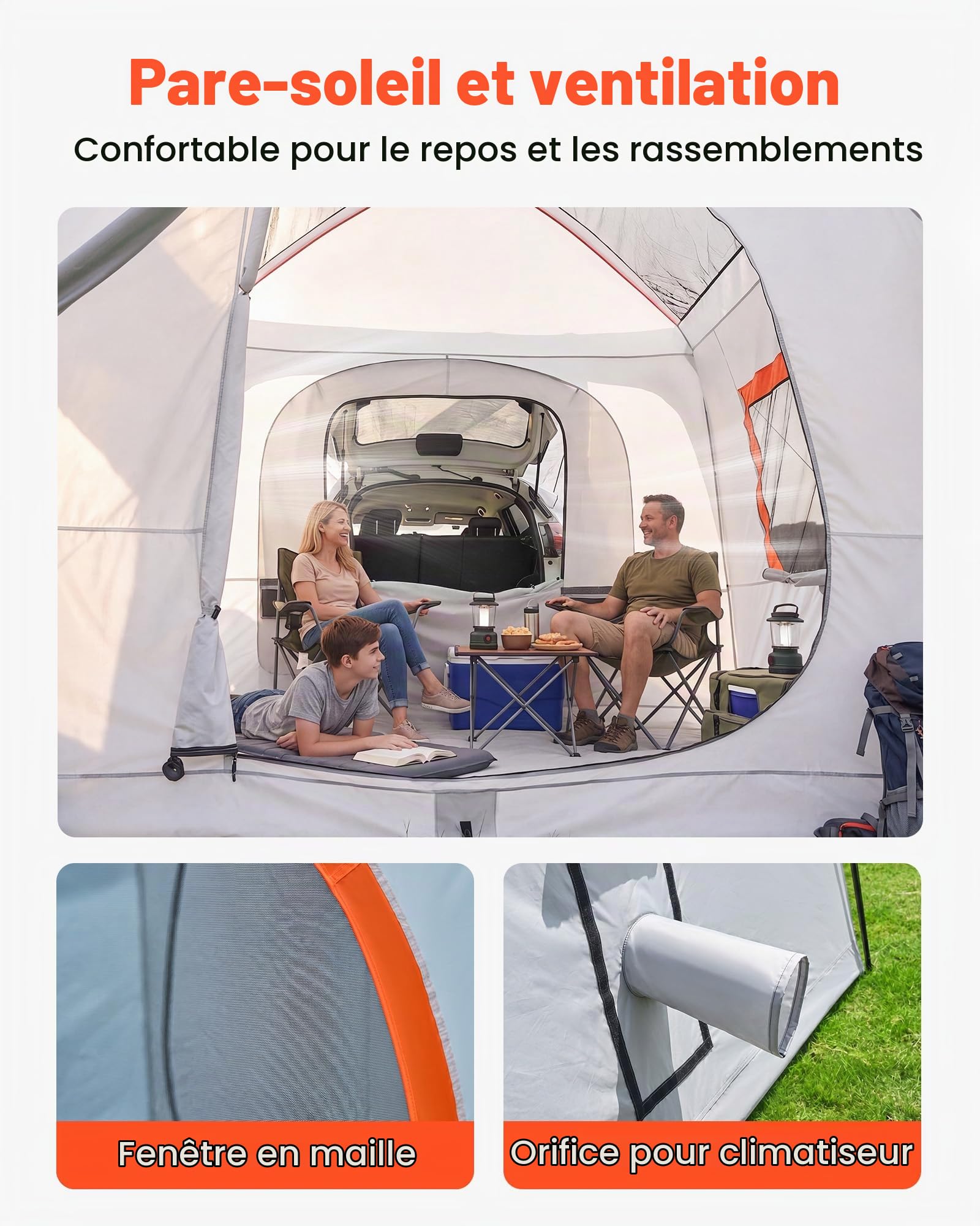 VEVOR Tente Arrière SUV, Tente de Camping pour Voiture 396,4x305 cm Capacité 5-9 Personnes, pour Randonnée Voyage en Plein Air, Auvent de Hayon Imperméable PU2000 mm, avec Fenêtres Ventilées
