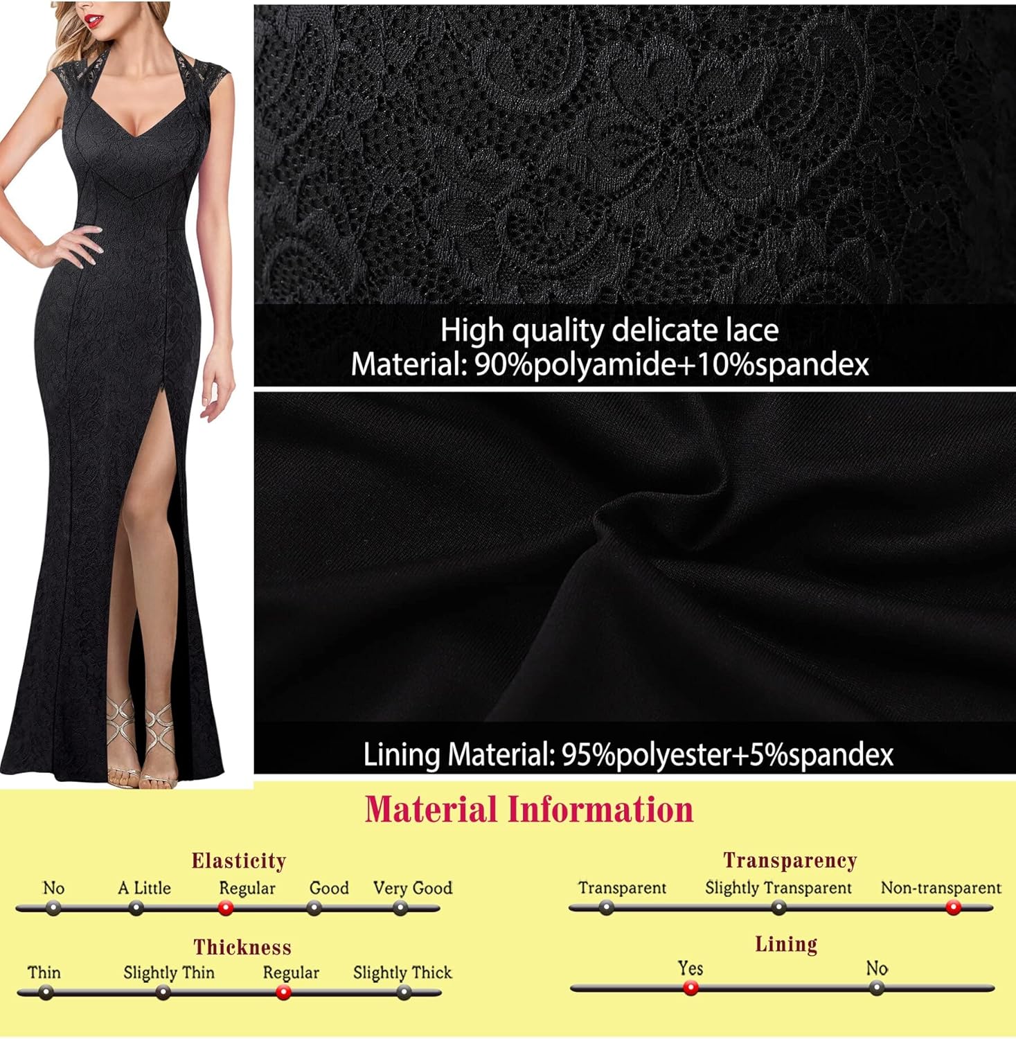 VFSHOW Womens V Halter Neck Zipper High Split Formal Evening Gown Wedding Prom Party Maxi Dress