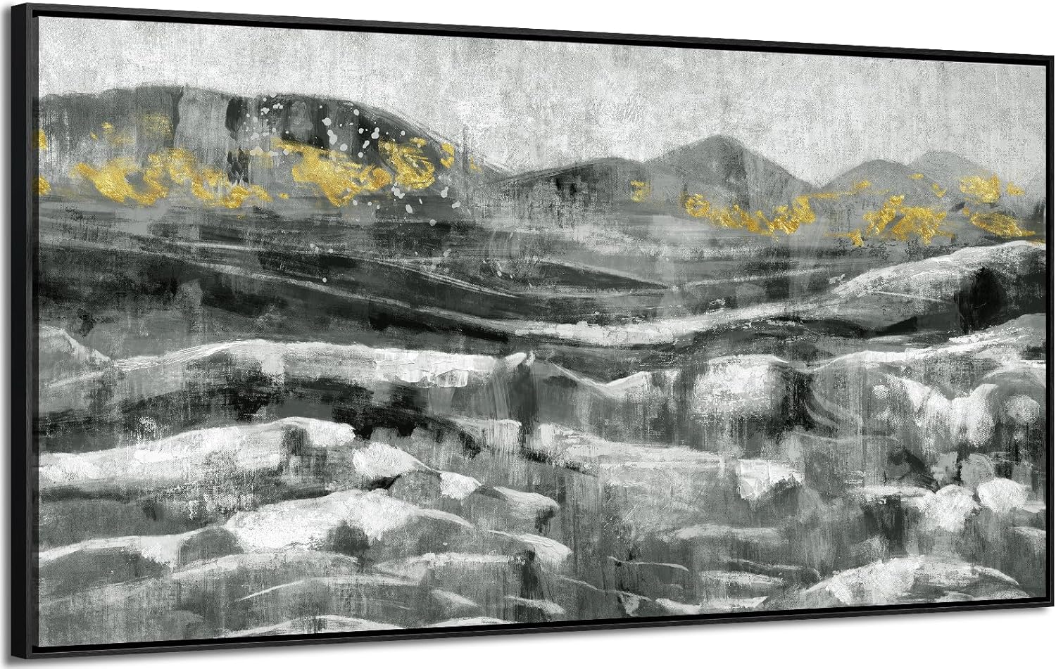 Framed Wall Art for Living Room Blue Ocean Beach Sunset Seascape Painting Abstract Coastal Flowers Canvas Print Seaside White Wildflowers Picture Sunrise Yellow Orange Sky Nature Landscape 24x48inch