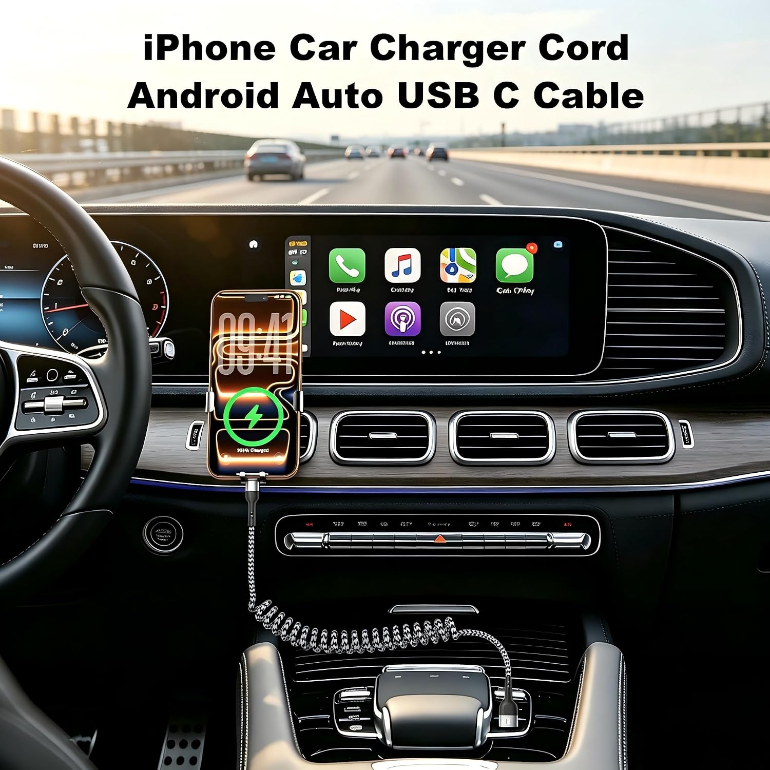 Coiled USB A to USB C Cable[3ft 2Pack],USB C Fast Charge, Car Charger for iPhone 17/16/15/Pro/Pro Max/MacBook and Samsung Galaxy S26/S25/S24/Android Devices,Durable Braid carplay Cable（White） image 2