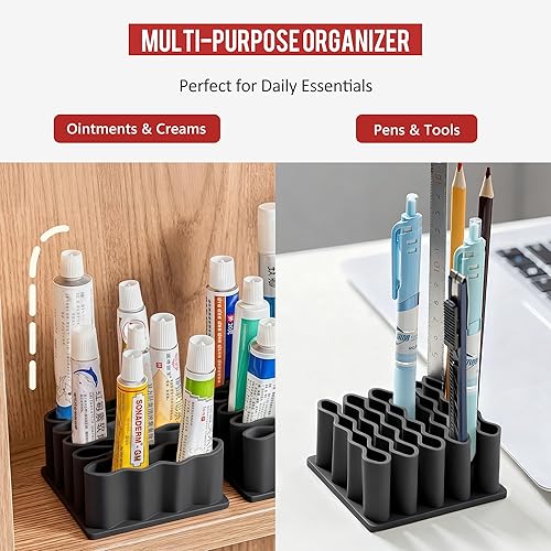 Miniatura 3 de Li & Zhao Organizador de ungüentos, soporte de almacenamiento para brochas de maquillaje, soporte para lápices de diseño ondulado, organizador de