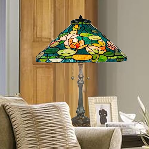 Miniatura 6 de Dale Tiffany Lámpara de mesa Tiffany de reproducción de 26.5 pulgadas de alto, narciso, acabado de bronce antiguo, base de metal, hecha a mano,