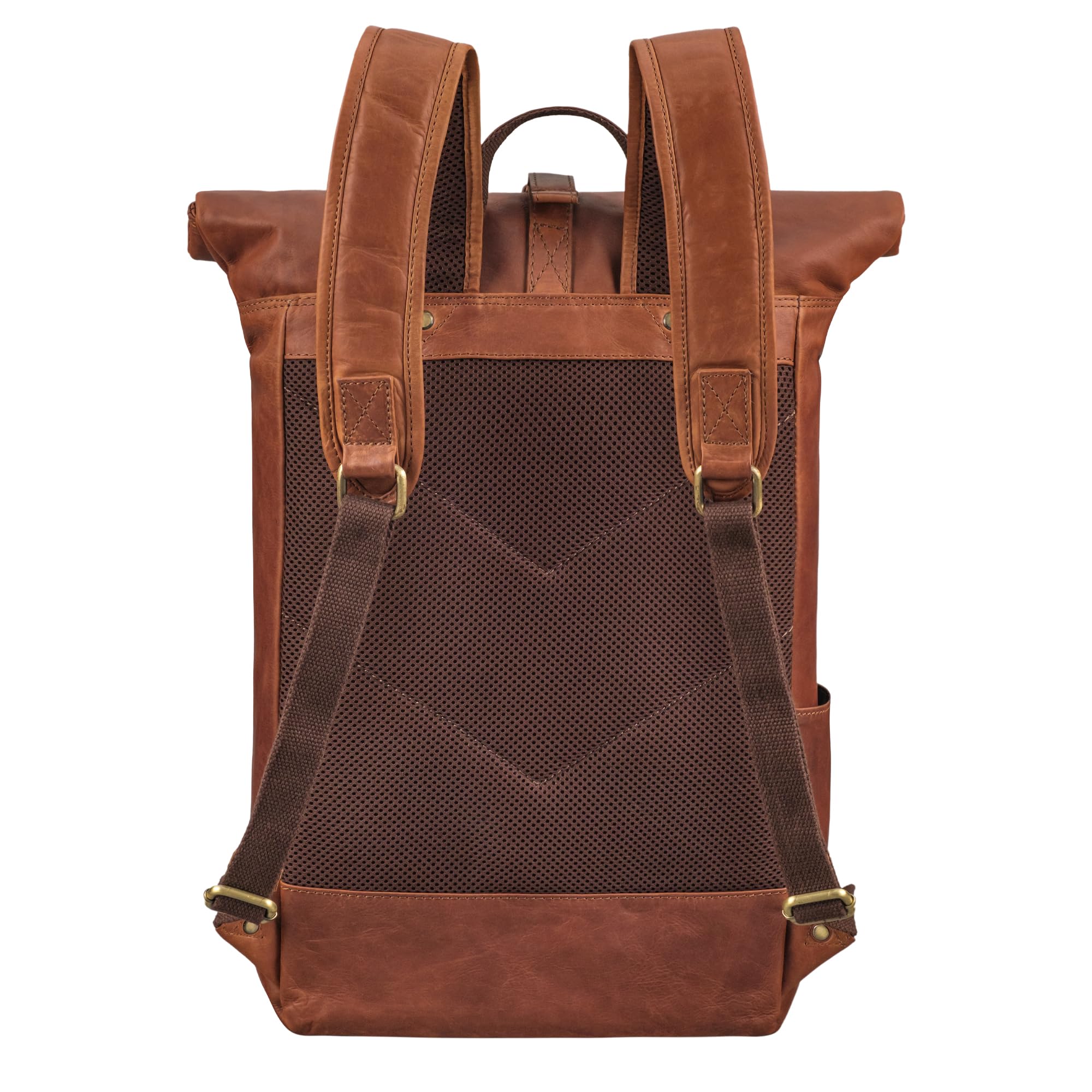 STILORD Harriet Mochila Roll Top de Cuero para Bicicleta y Bandolera Portátil 15,6-17 Pulgadas Grande Daypack de Viaje de Piel Genuina Color:Cognac-marrón