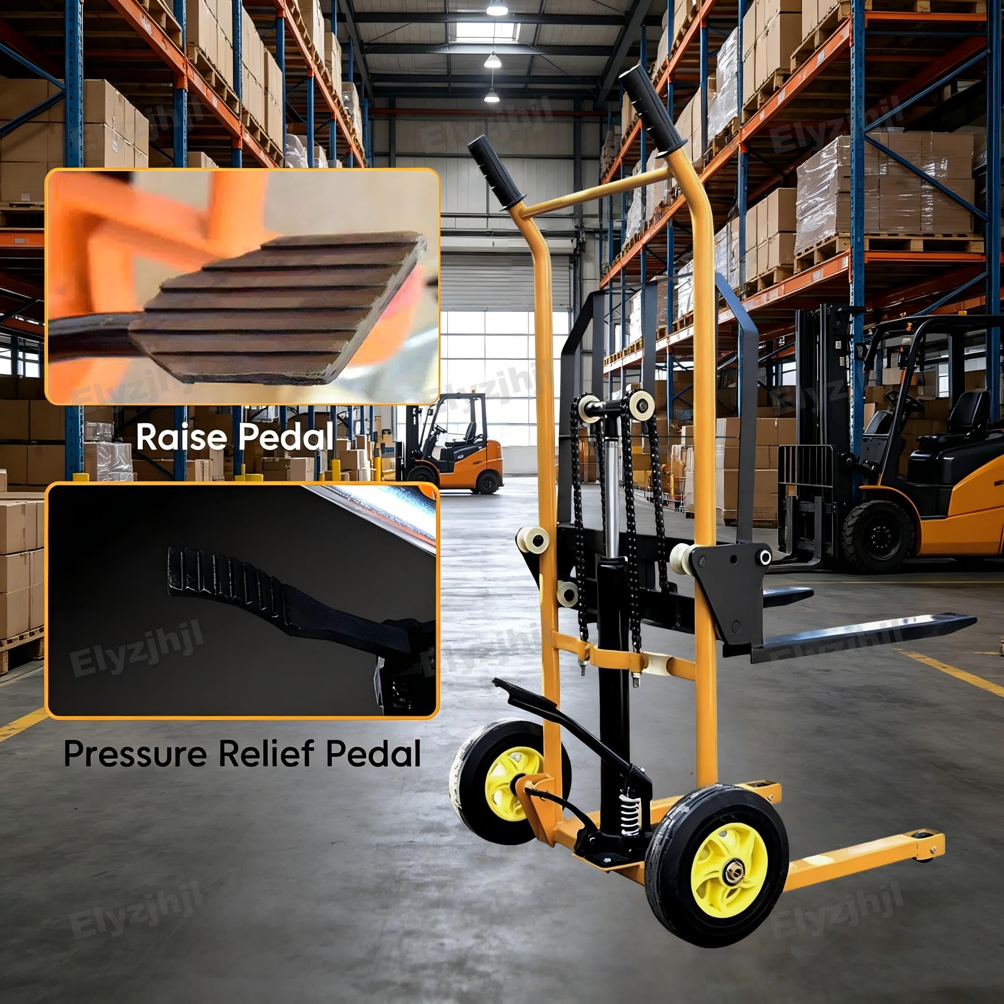 Apilador Manual ElevacióN Materiales Carretilla Elevadora Transporte | Transpaleta Horquilla traspaletas manuales con Capacidad de 200kg Apiladora de palets Ruedas PU Ruedas de Goma 250 mm