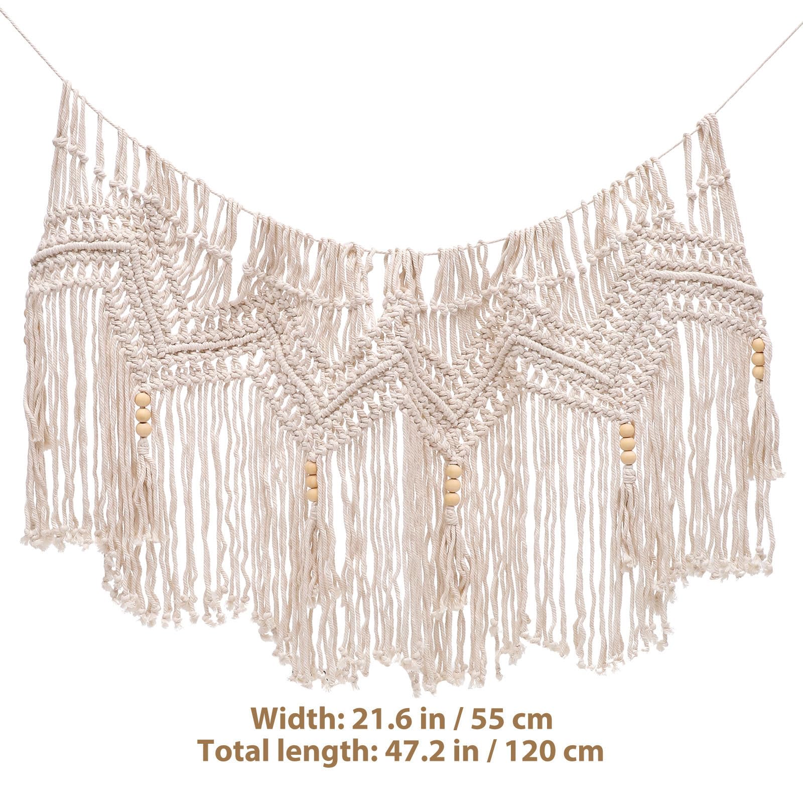 ibasenice Cantonnière Rideau Macramé en Coton Beige Tissée la Main Décorations à Pompons, Style Bohème Naturel pour Fenêtre, Effet Décoratif Élégant et Rustique