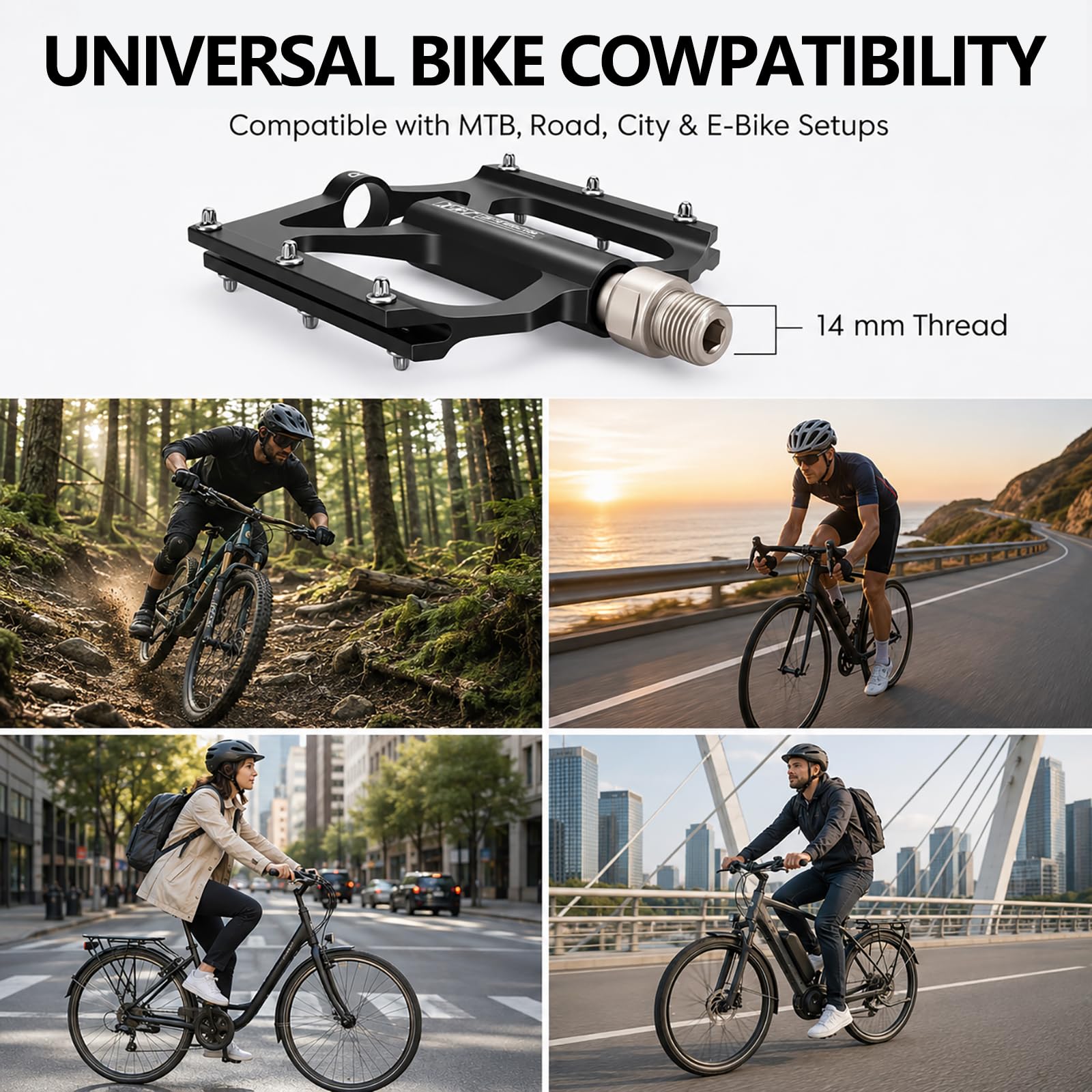 Fahrradpedale, leichtes Aluminium, 1,4 cm Pedale, doppelt versiegeltes Lager, verstärkt mit rutschfesten, flachen Fahrradpedalen, MTB, Mountainbike, Rennrad, BMX, geeignet für