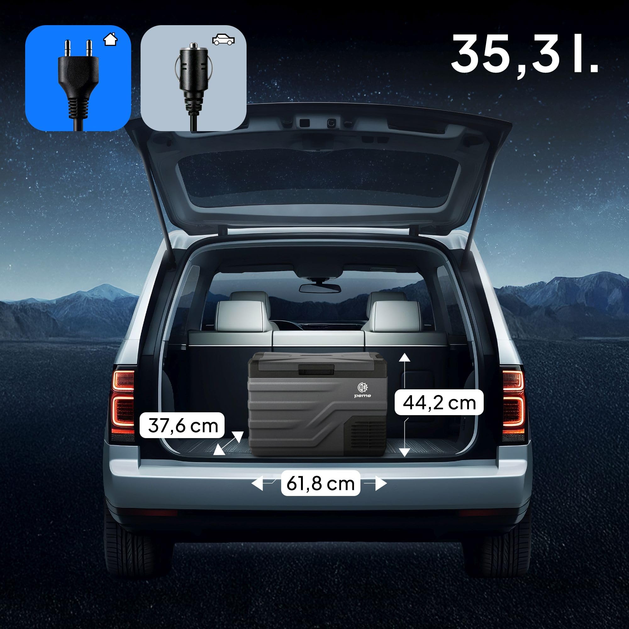 Peme Kühlbox Auto Kompressor Elektrisch Camping Kühlschrank Tragbar 35,3L 12V 24V 220-240V LCD Display