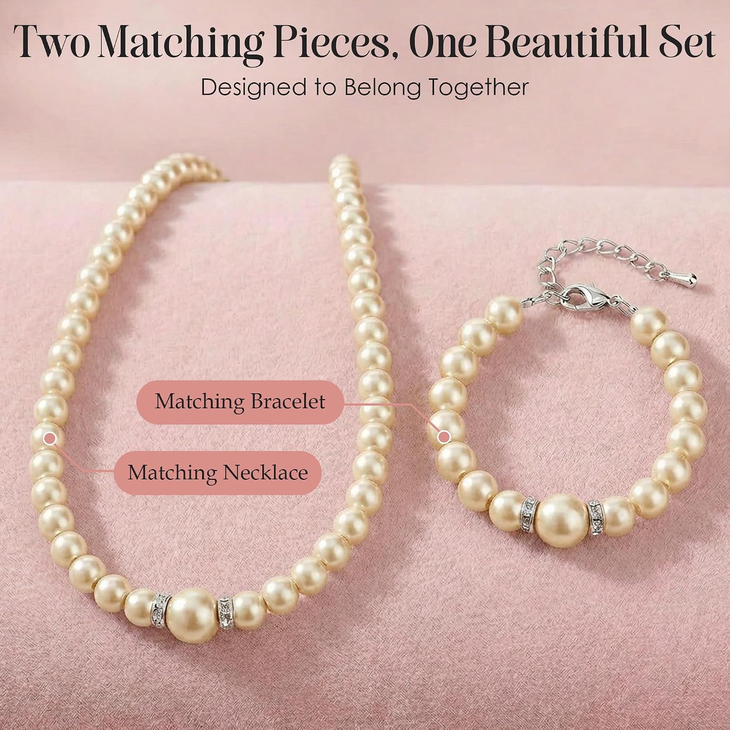 Crystal Dream Necklace and Bracelet Set – Handmade Baby Bracelets for Infant Girls – Simulated Pearl Necklace Gift Set for Baptism, Christening, Flower Girl, or Birthday