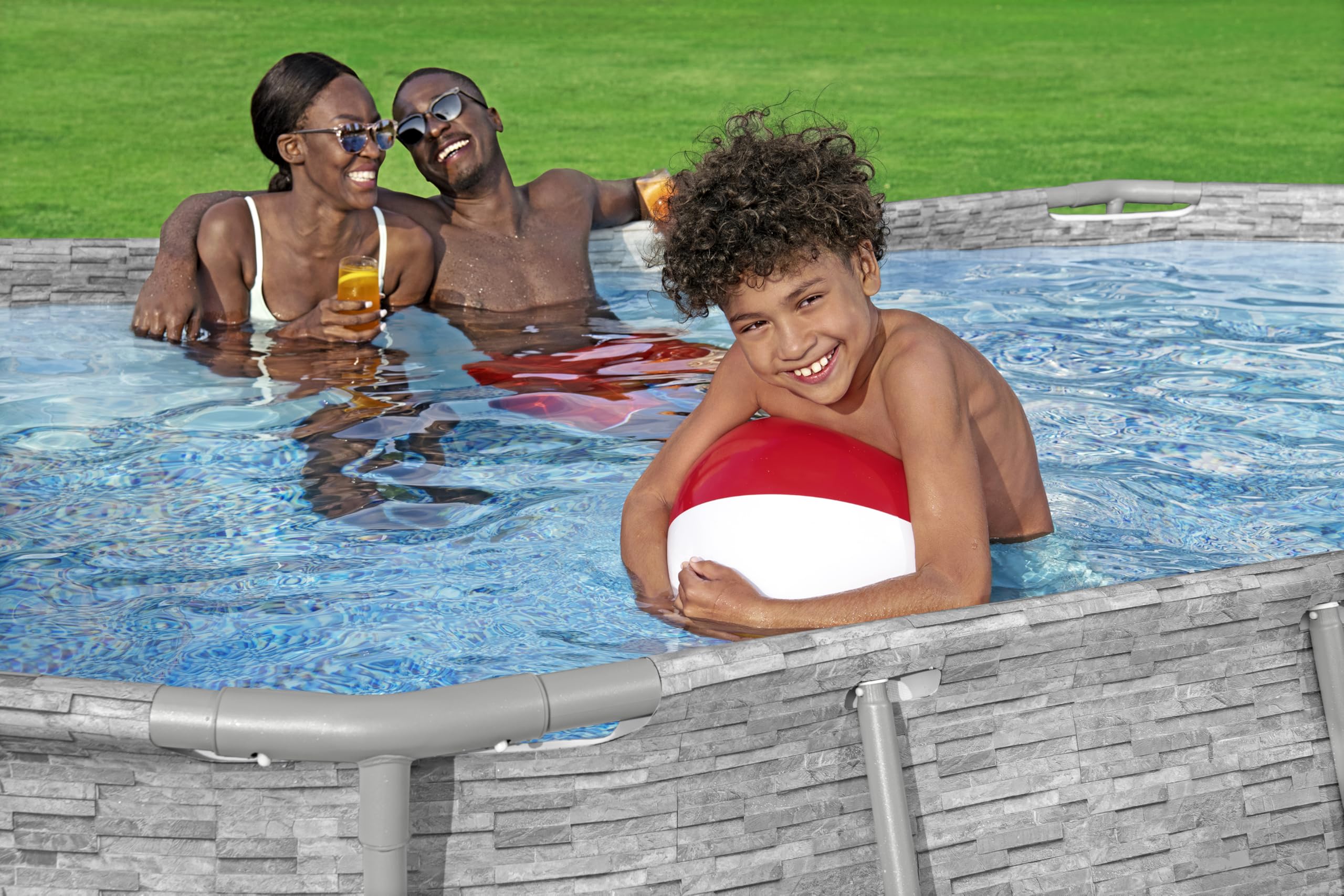 Bestway 56714-7 Set piscina fuori terra ovale Steel Pro MAX Splashview - 4,27 m x 2,50 m x 1,00 m, grigio effetto pietra