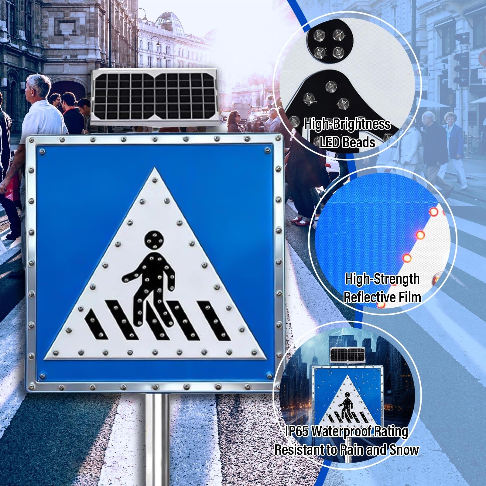 Señal Paso Peatonal Solar LED Cartel Luminoso Intermitente Ip65 Alta Visibilidad Para Seguridad Vial Escuelas Estacionamientos Zonas Urbanas Y Calles Transitadas(24in)