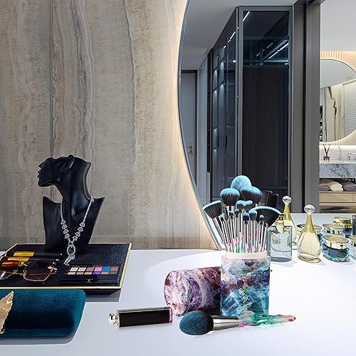 Miniatura 6 de DUAIU Juego de 15 brochas de maquillaje, cerdas sintéticas de alta calidad, mango de cristal, brocha para base de maquillaje Kabuki, para cara,