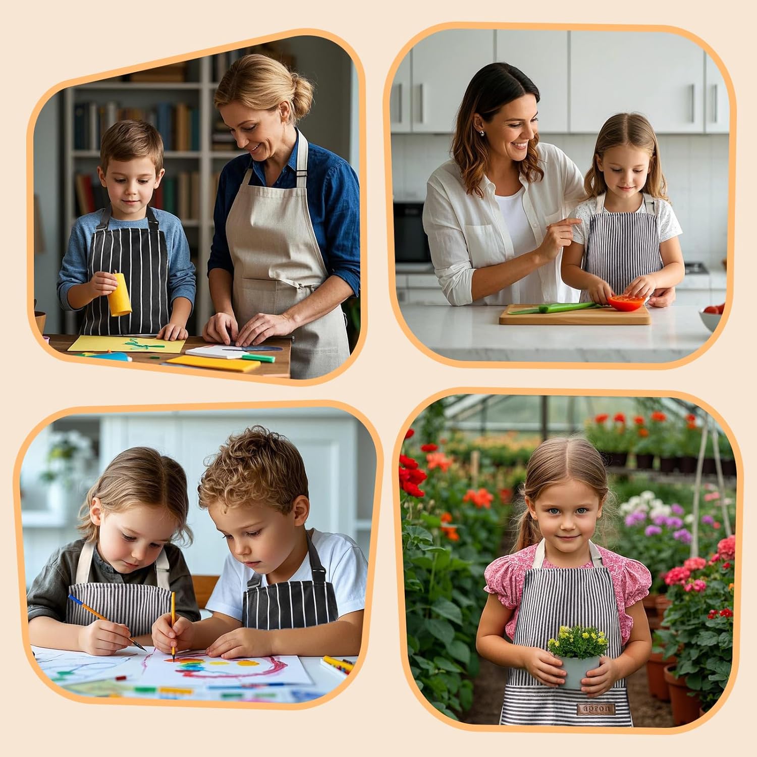 Kids Apron, Kids Cooking Aprons, Canvas Striped Aprons with Pockets, Cute Adjustable Kids Apron for Baking Art, 2Pack - Image 6