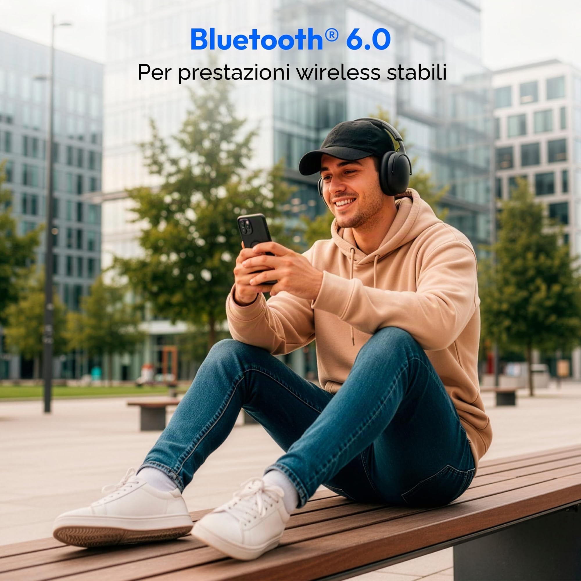 MEDION cuffie Over Ear HX-1 Plus (wireless, Feed Forward Noise Cancelling, Bluetooth 6.0, 5+1 preset EQ, fino a 100 h di autonomia, protezione dagli spruzzi IPX4), nero