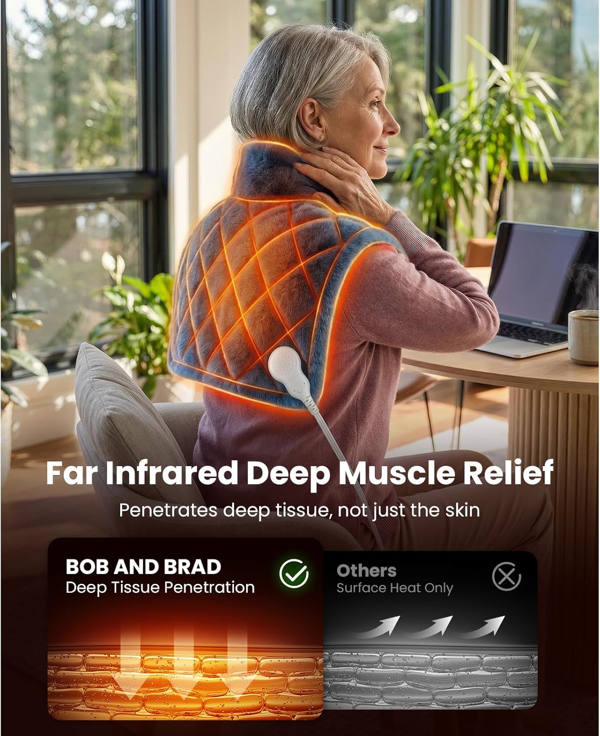 BOB AND BRAD Weighted Heating Pad for Shoulders and Upper Back, 2.2lb Electric Neck Wrap with Far-Infrared Ceramic Beads for Deep Tissue Pain Relief, 20"x22", FSA-HSA Eligible,Gift for Mom Women