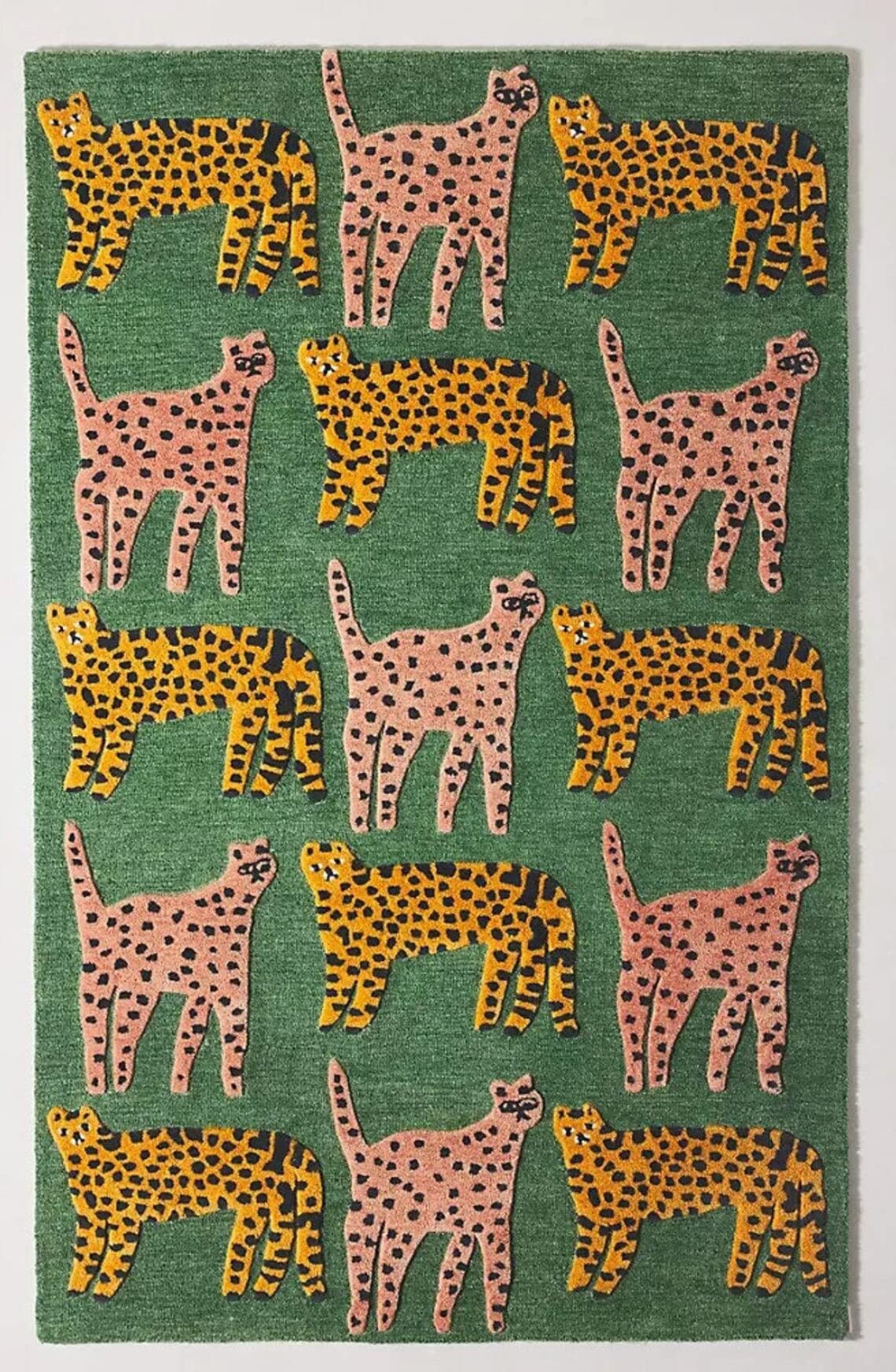 SOM RUGS Wool Hand-Tufted Catwalk Rug – Green Woolen Animal Print Carpet, Large Area Rug for Bedroom & Living Room (4 x 6 Ft)