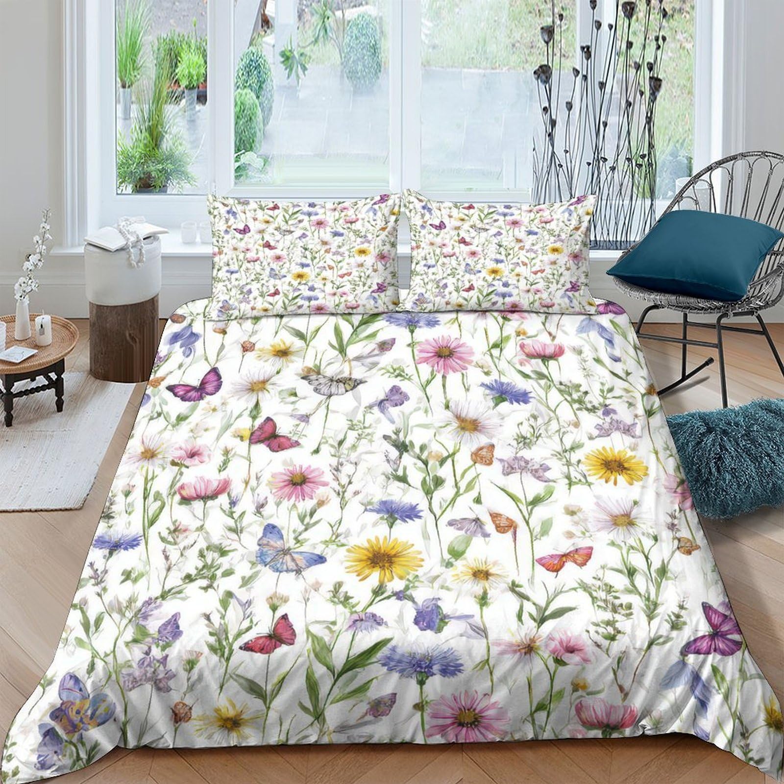 Ctjqhvkz Style-5 3D Printed Wildflower Butterfly Fitted Sheet Microfiber Soft Breathable Meadow Bed Cover For Bedroom Dorm Mattress Decor Single（135X200cm）